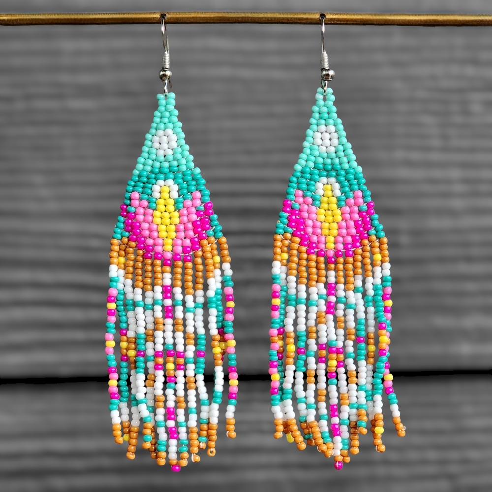 Handmade Lotus Candy Boho Fringe Beaded Earrings
